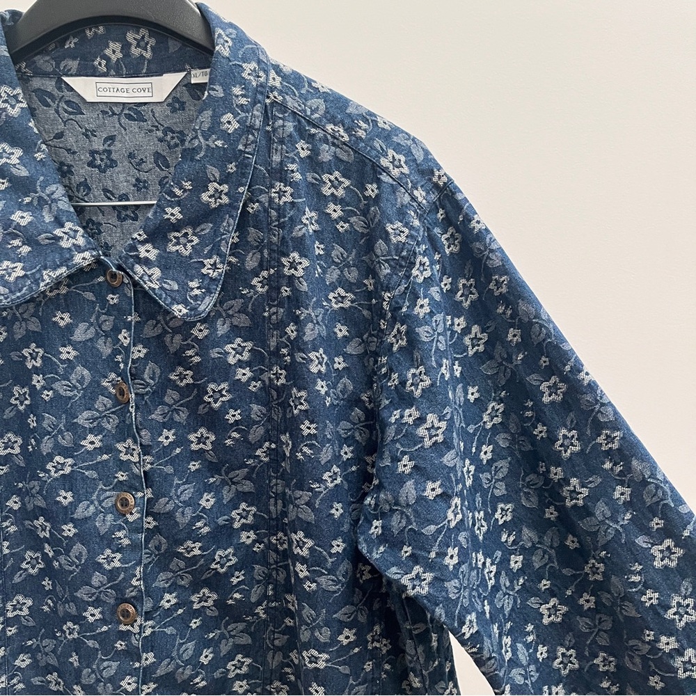 Vintage Cottage Cove floral denim jacket XL blue cottagecore grandmacore shacket